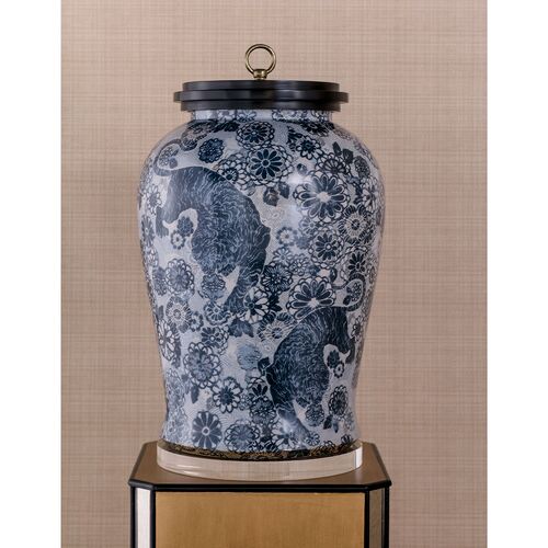 Siberian Tiger Jar w/ Wooden Lid, Blue 2 Siberian Tiger Jar w/ Wooden Lid, Blue