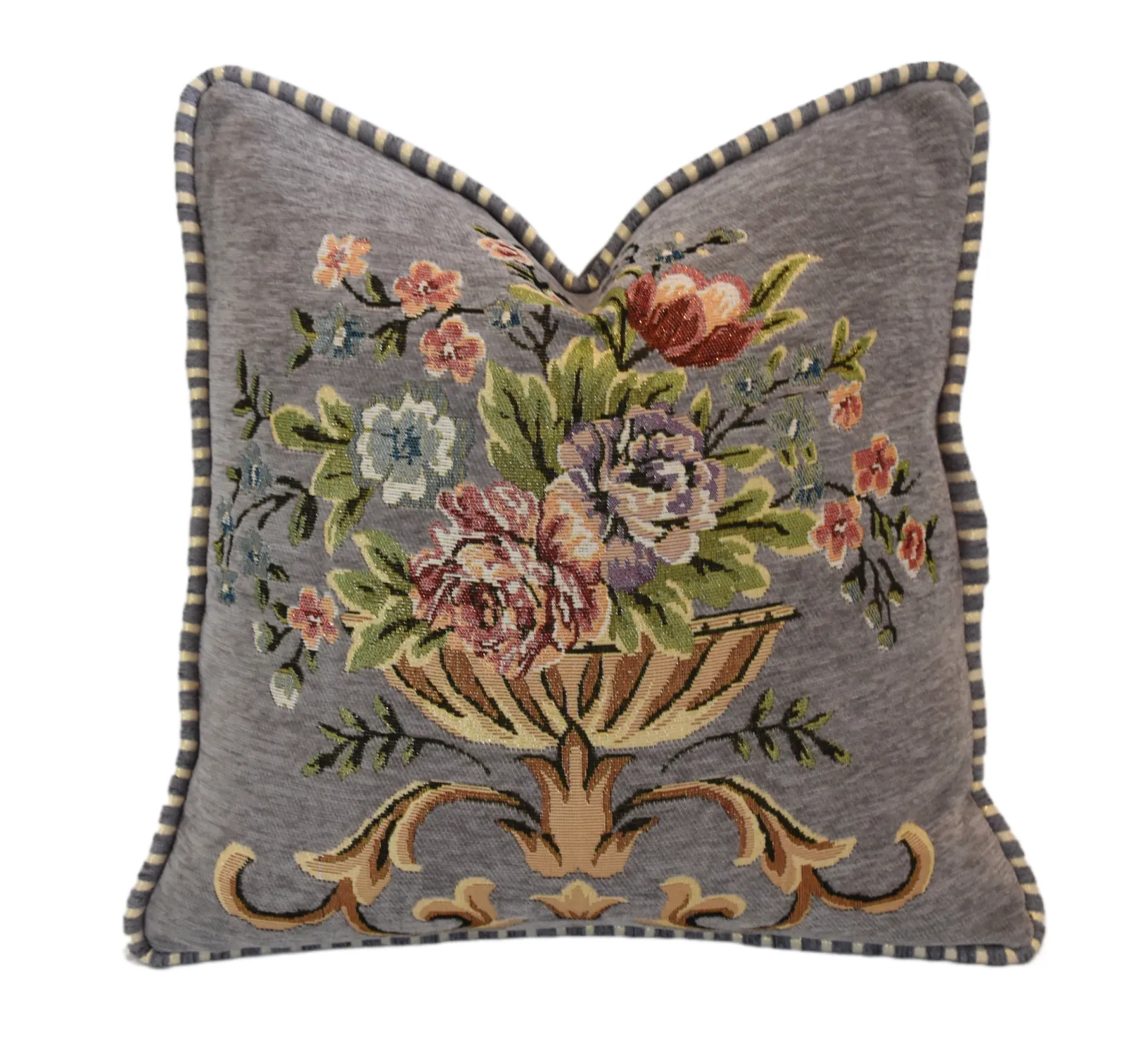 Velvety Chenille Woven Urn Floral Pillow