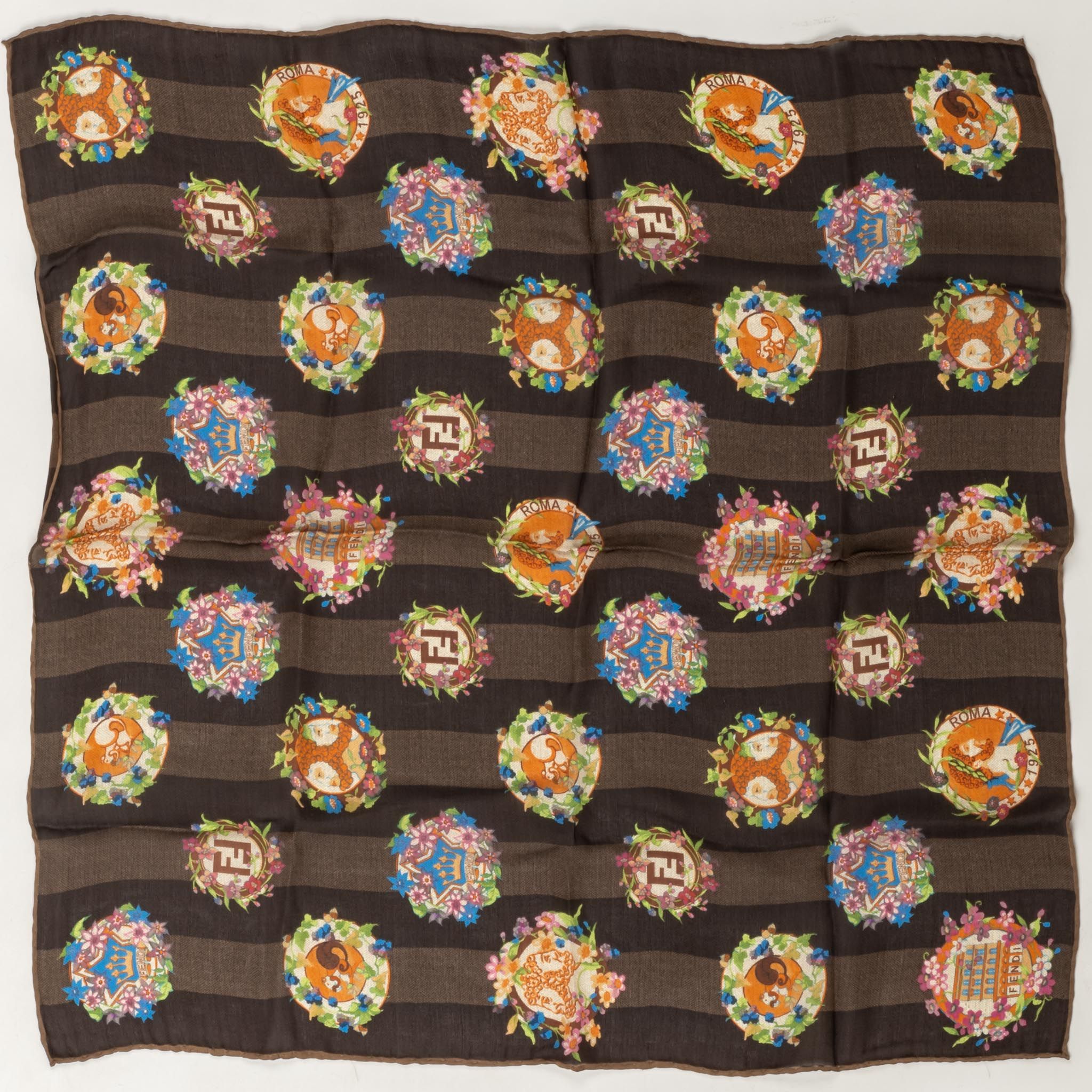 Fendi Silk Striped Roman Images Scarf