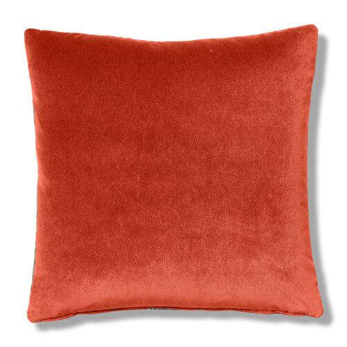 Hannah 22x22 Box Pillow, Tomette/Cream Velvet 4 Hannah 22x22 Box Pillow, Tomette/Cream Velvet