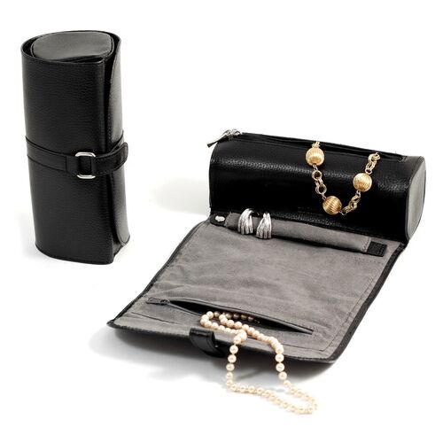 Leather Jewelry Roll, Black 1 Leather Jewelry Roll, Black