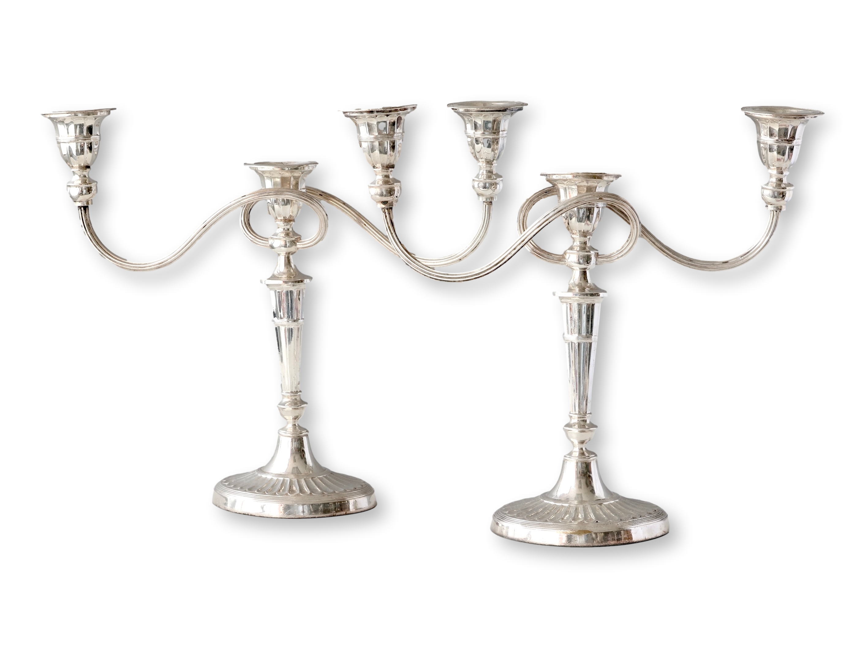English Silver-Plate Candelabras, Pair 4 English Silver-Plate Candelabras, Pair