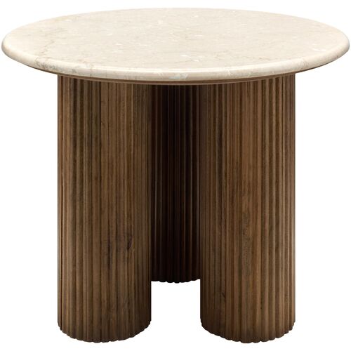 Zaidan 24" Round Marble Top End Table, Brown 2 Zaidan 24" Round Marble Top End Table, Brown
