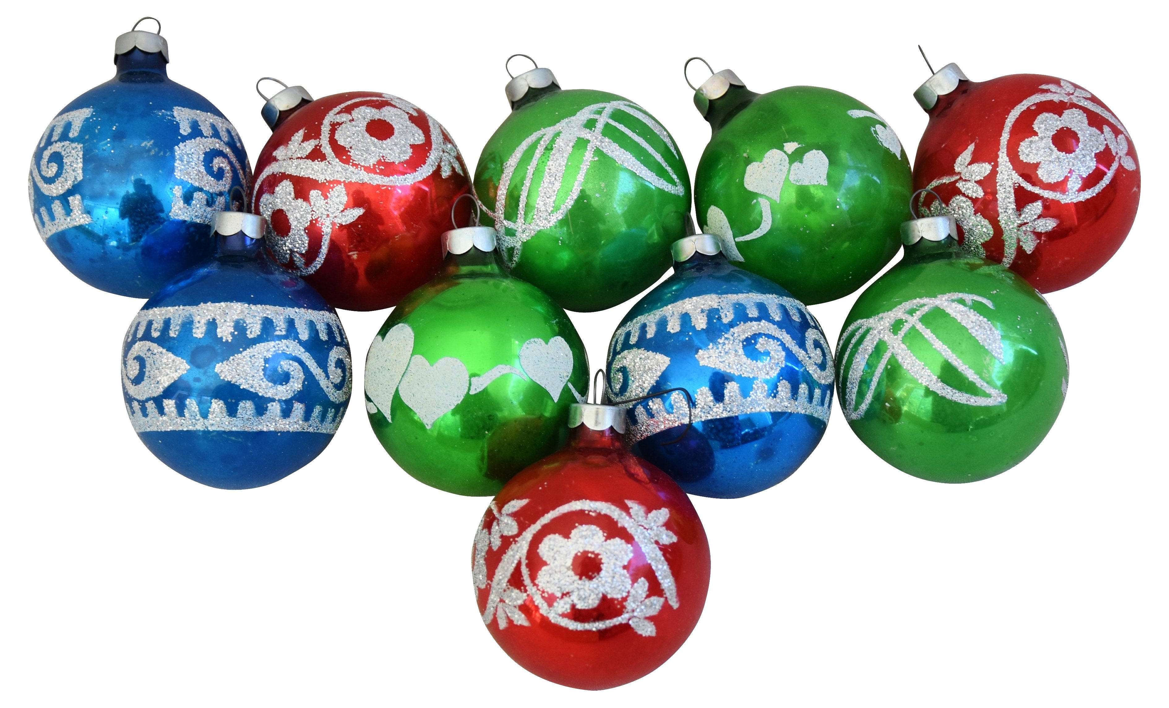 Glitter Christmas Ornaments w/Box, S/10
