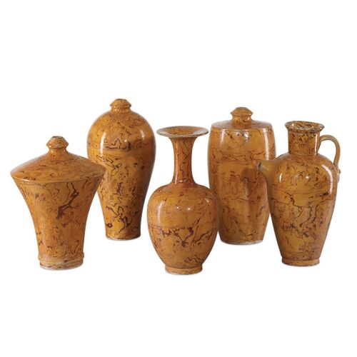 S/5 Romulus Vases, Yellow/Brown 1 S/5 Romulus Vases, Yellow/Brown