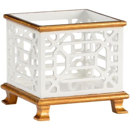 Pierced Fretwork Planter, White/Gold