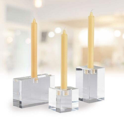 S/3 Trifoil Crystal Candlesticks, Clear 3 S/3 Trifoil Crystal Candlesticks, Clear