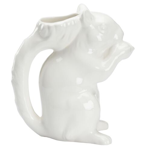 Squirrel Ceramic Pitcher, White 3 Squirrel Ceramic Pitcher, White