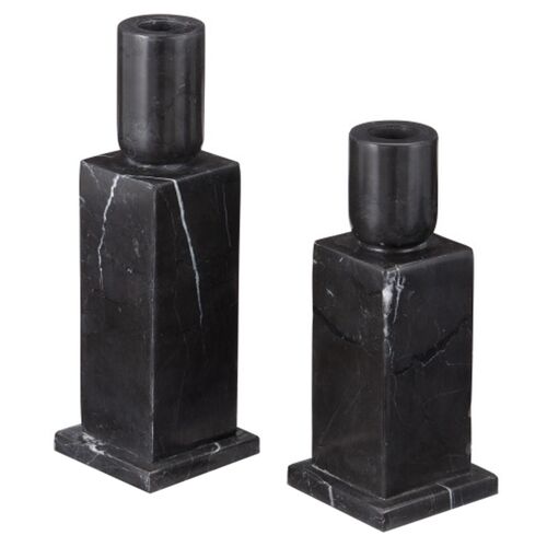 S/2 Lithos Marble Candle Holders, Black 1 S/2 Lithos Marble Candle Holders, Black