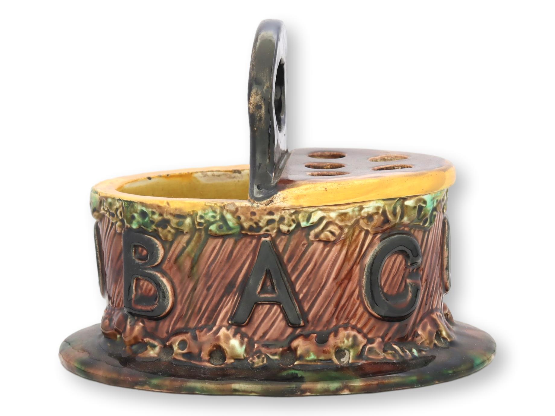 Antique English Majolica Smoking Caddy 1 Antique English Majolica Smoking Caddy