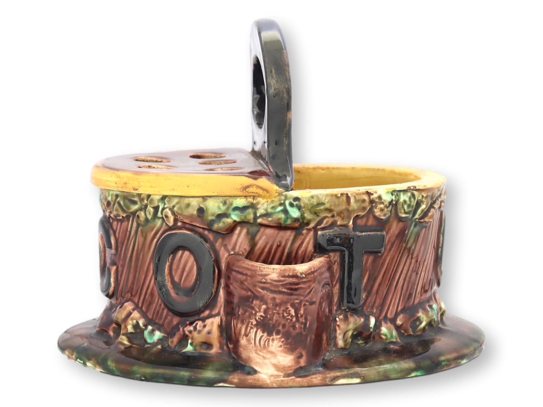 Antique English Majolica Smoking Caddy 5 Antique English Majolica Smoking Caddy