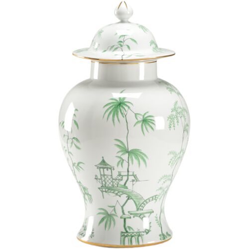 Green Porcelain Chinoiserie Jar, White/Green 1 Green Porcelain Chinoiserie Jar, White/Green