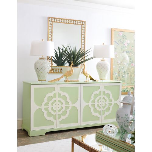 Green Porcelain Chinoiserie Jar, White/Green 3 Green Porcelain Chinoiserie Jar, White/Green