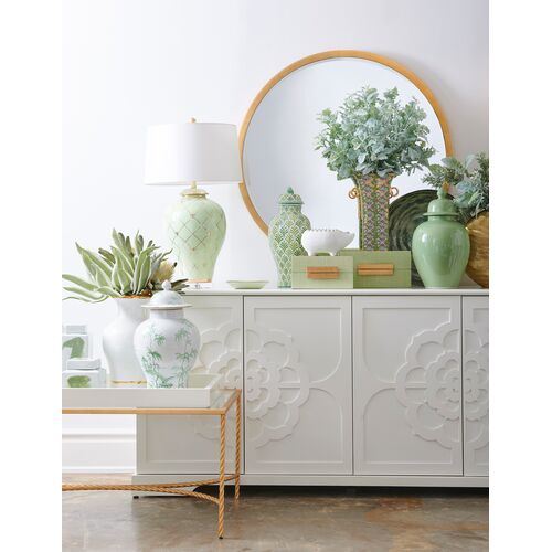 Green Porcelain Chinoiserie Jar, White/Green 4 Green Porcelain Chinoiserie Jar, White/Green