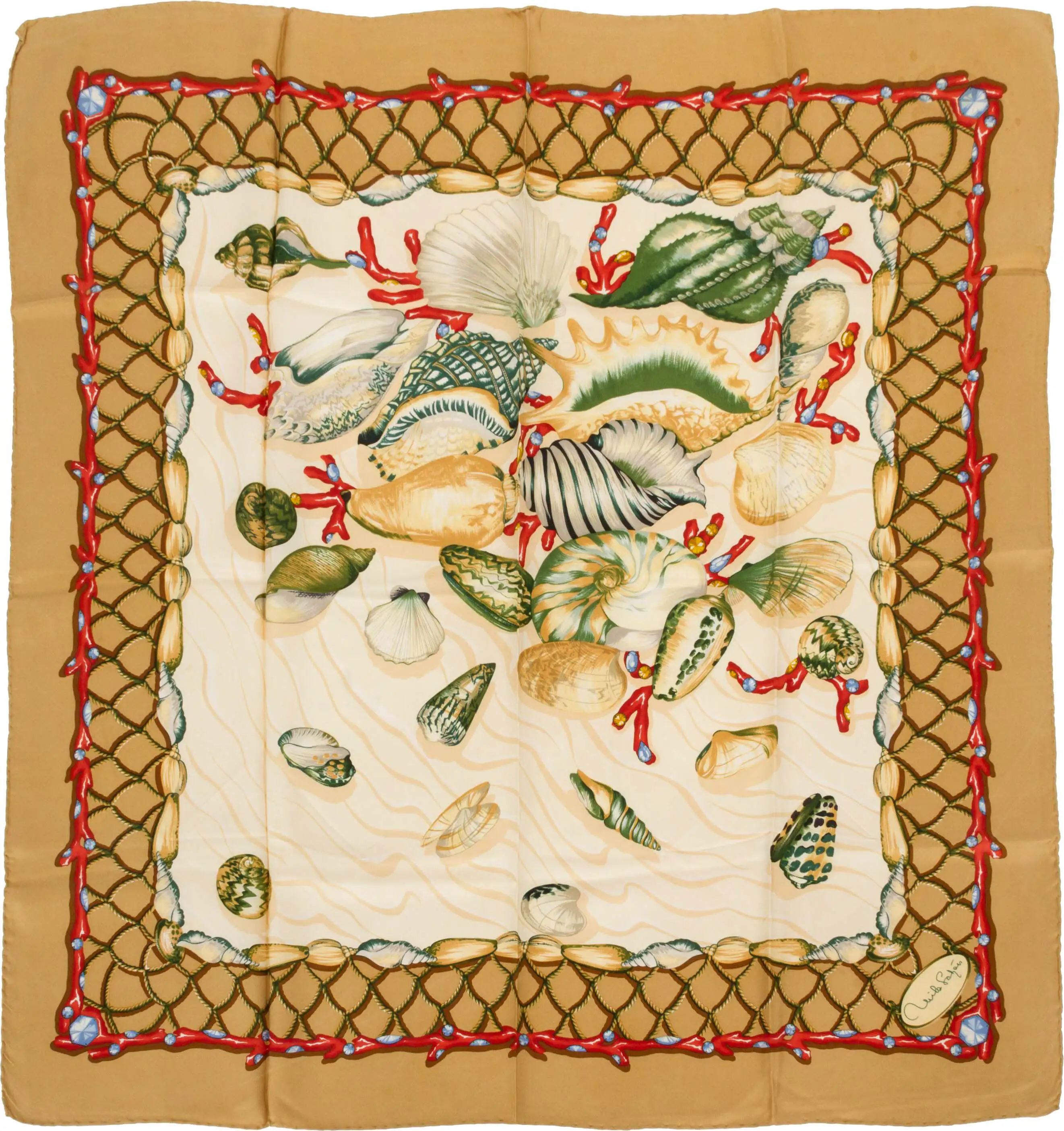 Mila Schon Caramel Shells Silk Scarf 1 Mila Schon Caramel Shells Silk Scarf
