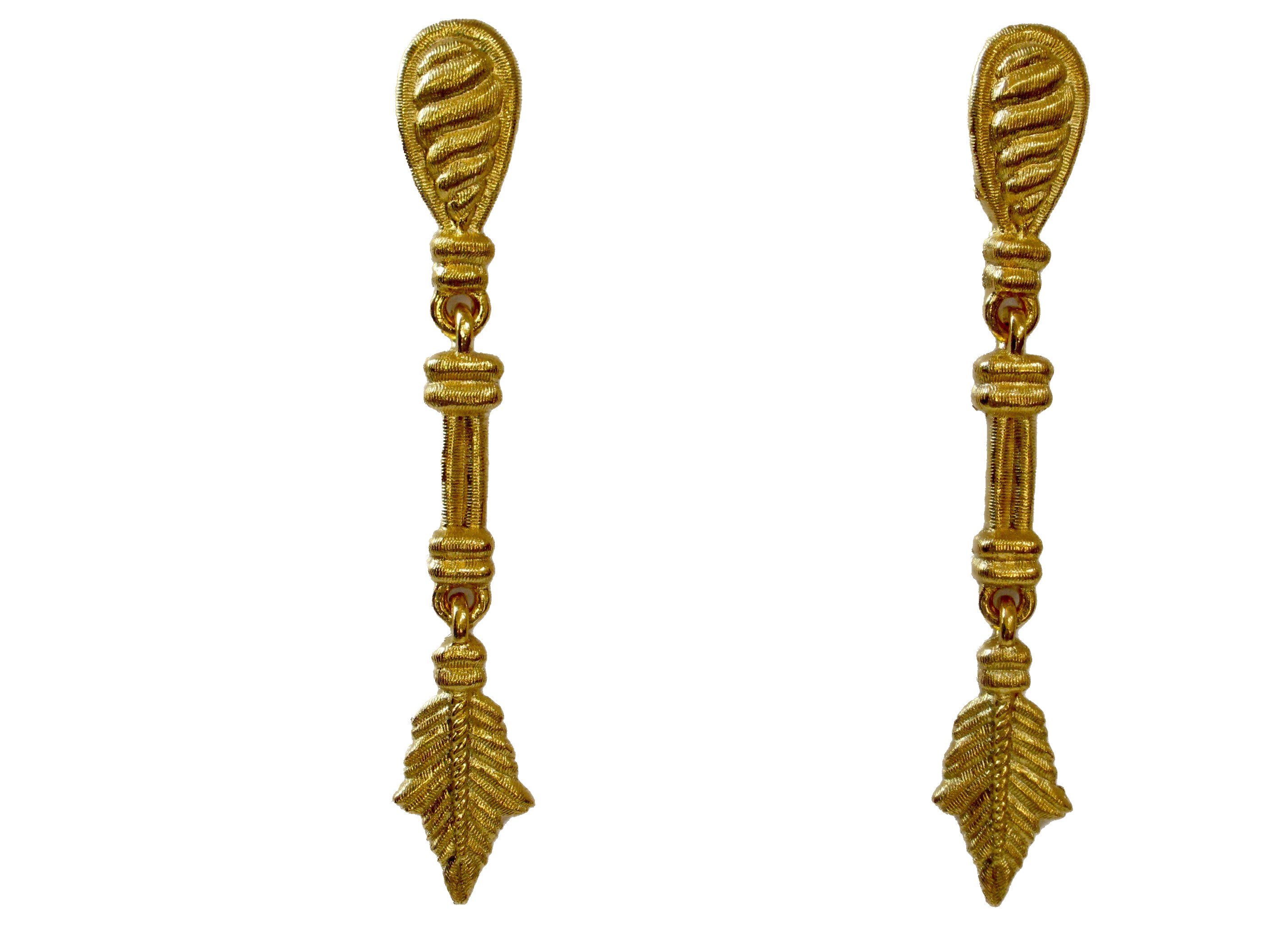 1980s Carved Brush Gold Leaf Earrings 1 1980s Carved Brush Gold Leaf Earrings