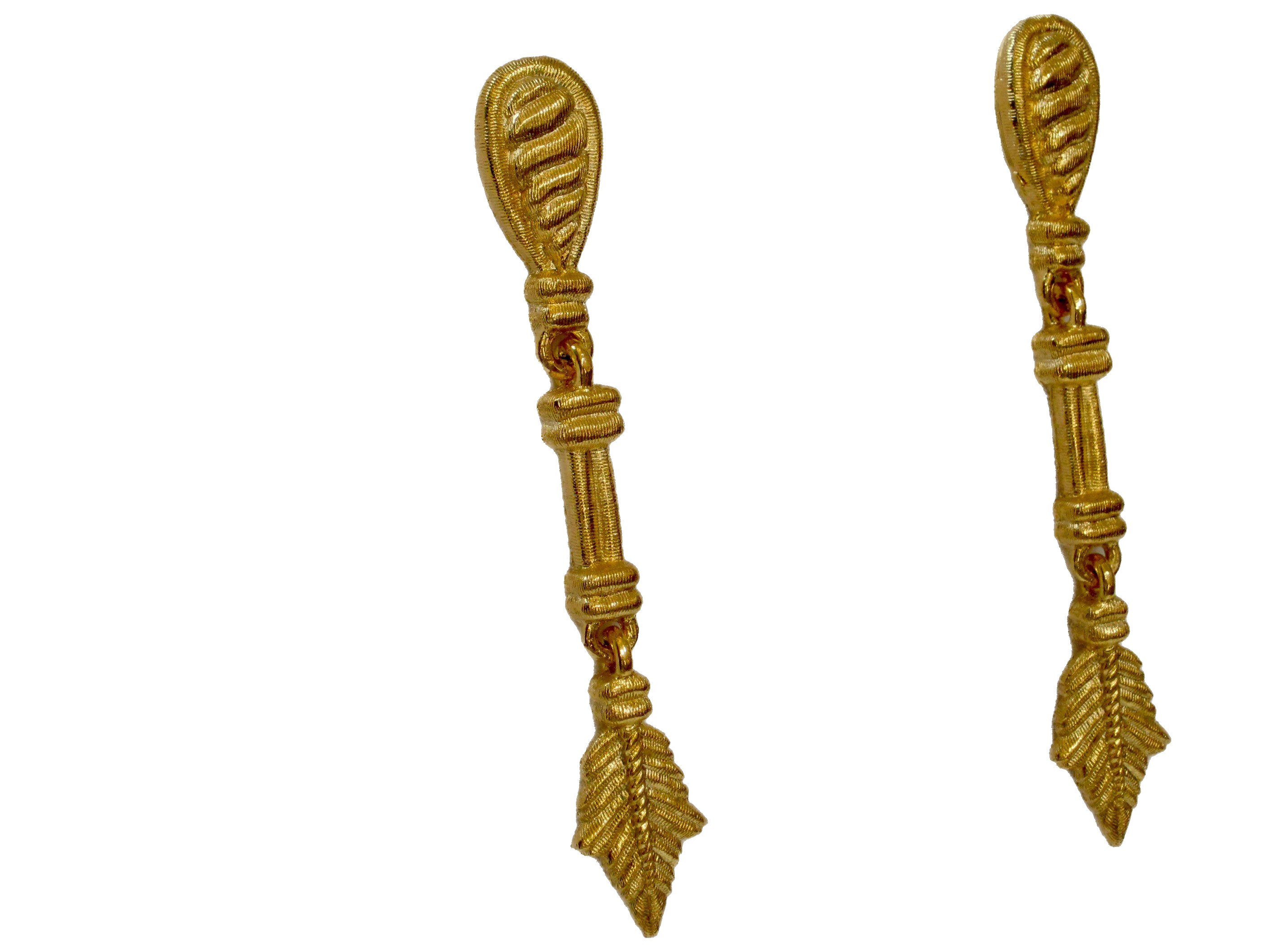 1980s Carved Brush Gold Leaf Earrings 2 1980s Carved Brush Gold Leaf Earrings