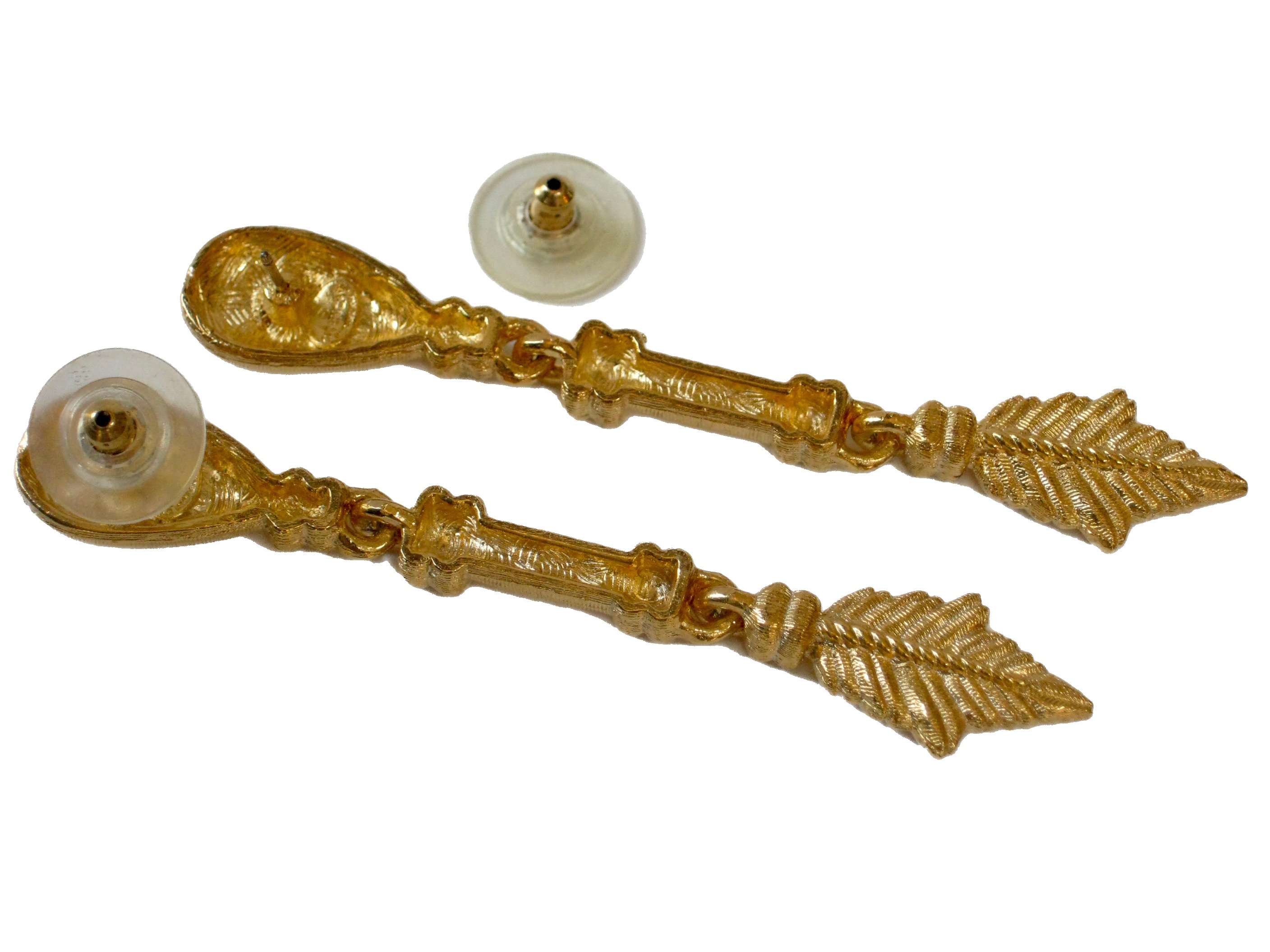1980s Carved Brush Gold Leaf Earrings 3 1980s Carved Brush Gold Leaf Earrings