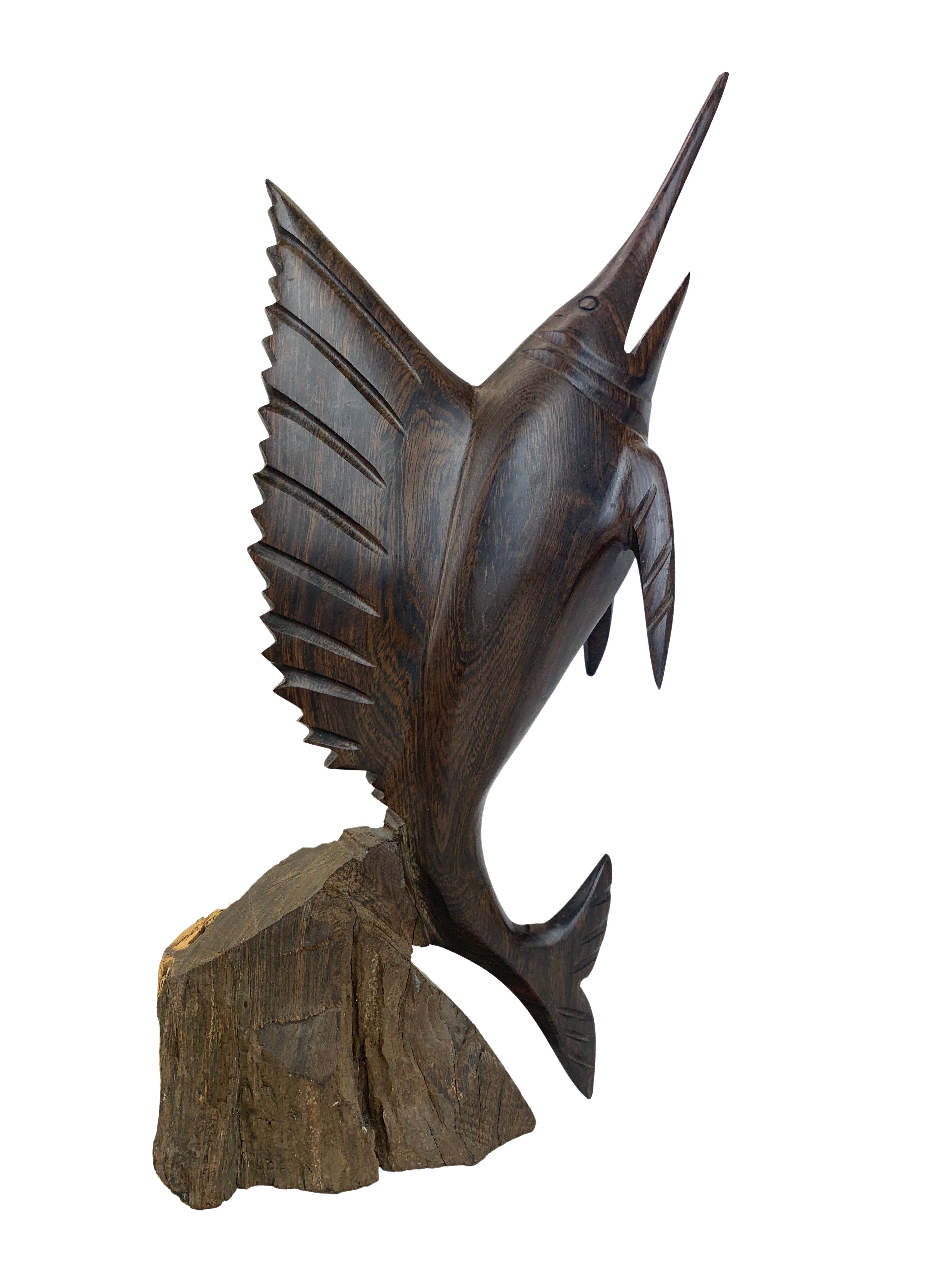 Hand-Carved Ironwood Swordfish Figurine 1 Hand-Carved Ironwood Swordfish Figurine