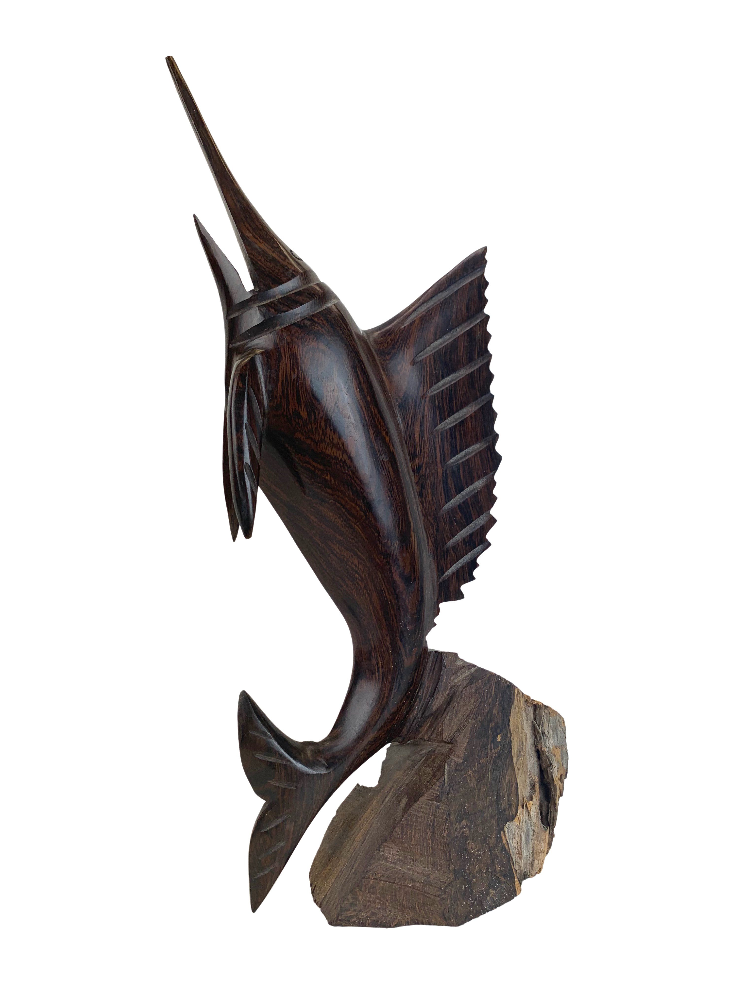 Hand-Carved Ironwood Swordfish Figurine 2 Hand-Carved Ironwood Swordfish Figurine