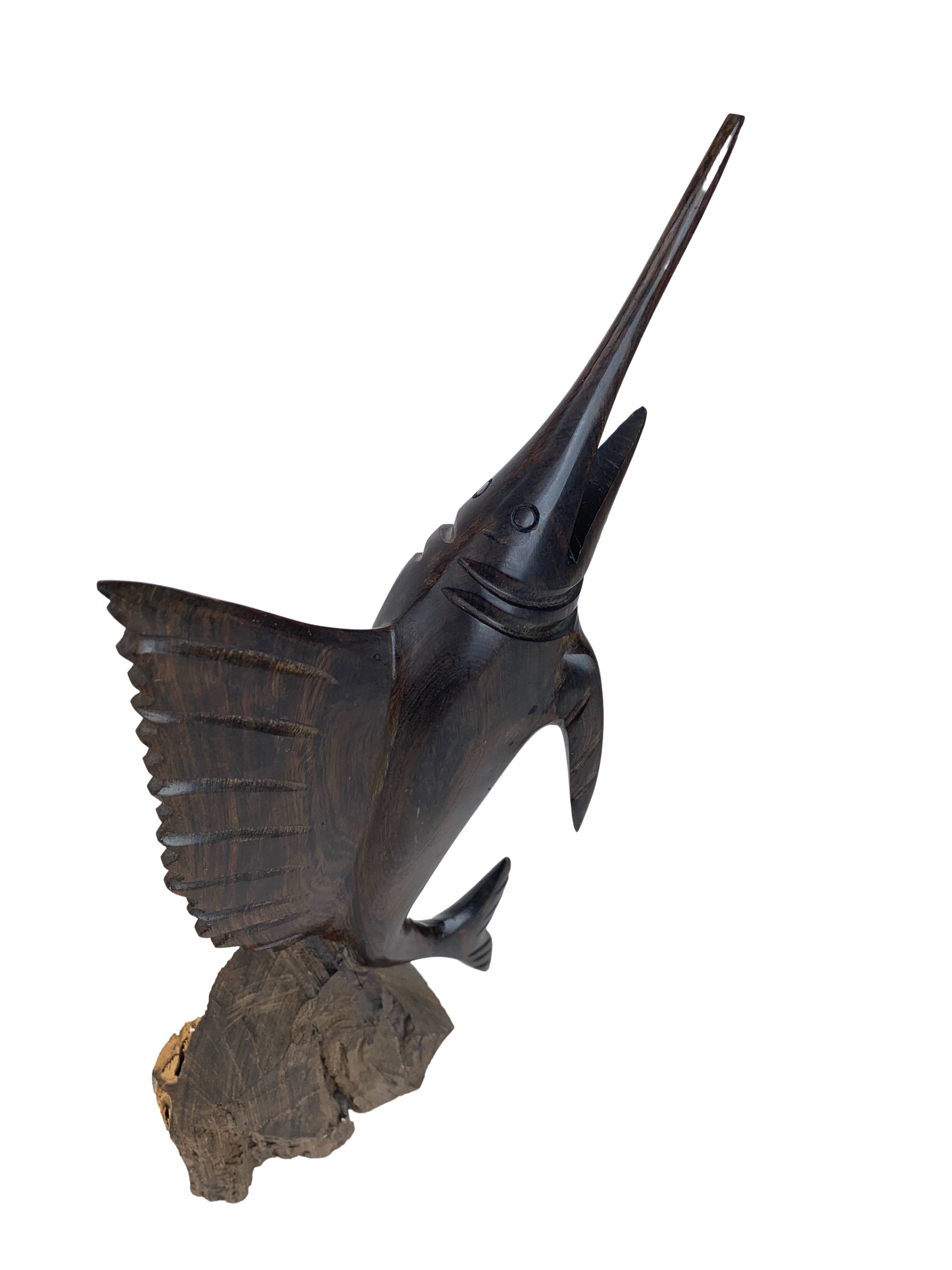 Hand-Carved Ironwood Swordfish Figurine 3 Hand-Carved Ironwood Swordfish Figurine