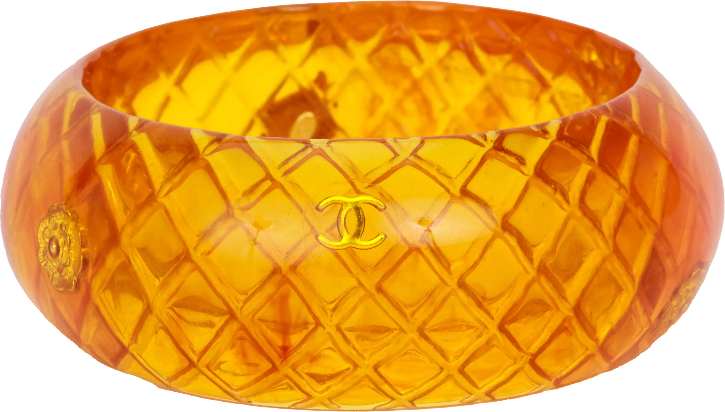 Chanel amber quilted bangle with inlay 1 Chanel amber quilted bangle with inlay