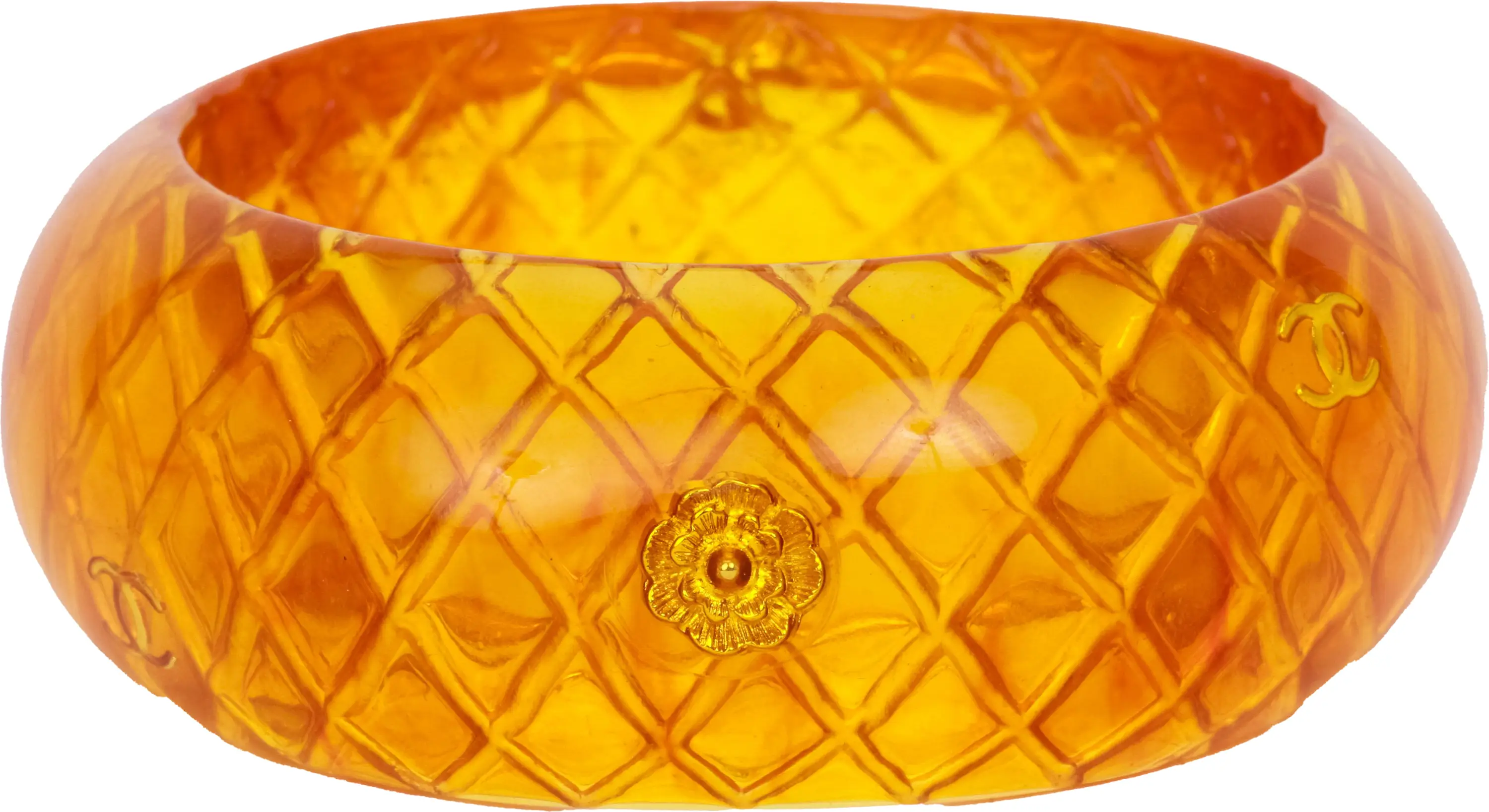 Chanel amber quilted bangle with inlay 2 Chanel amber quilted bangle with inlay