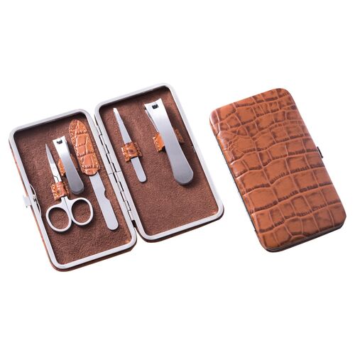 Croc-Embossed Manicure Set, Brown