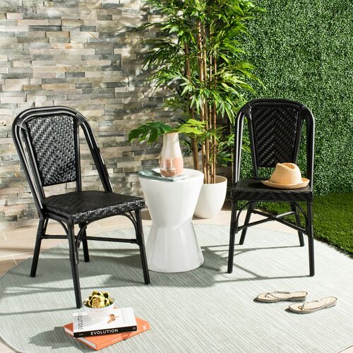 S/2 Aliza Indoor/Outdoor Stacking Side Chairs, Black 2 S/2 Aliza Indoor/Outdoor Stacking Side Chairs, Black