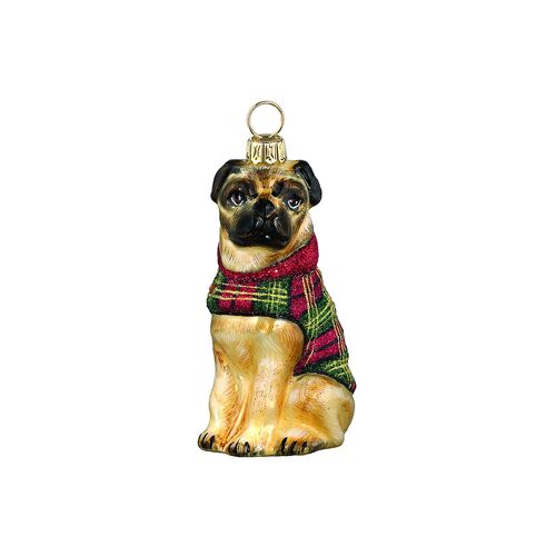 Pug Ornament, Tan/Red 1 Pug Ornament, Tan/Red