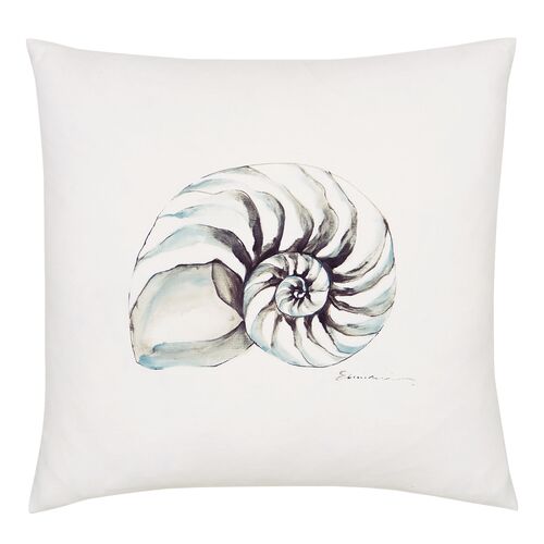Isla Handpainted Conch Shell Pillow, White 1 Isla Handpainted Conch Shell Pillow, White