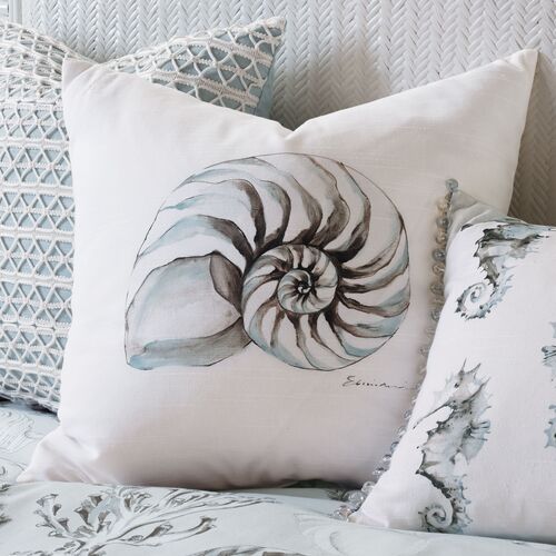 Isla Handpainted Conch Shell Pillow, White 4 Isla Handpainted Conch Shell Pillow, White