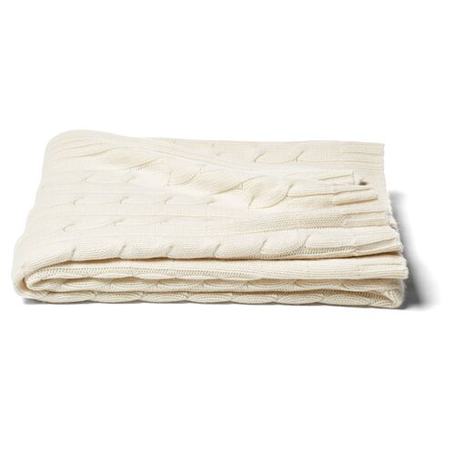 Cable Knit Cashmere-Blend Throw, Ivory 1 Cable Knit Cashmere-Blend Throw, Ivory