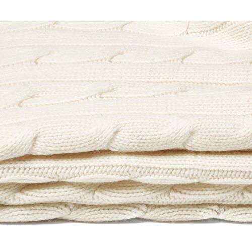 Cable Knit Cashmere-Blend Throw, Ivory 3 Cable Knit Cashmere-Blend Throw, Ivory