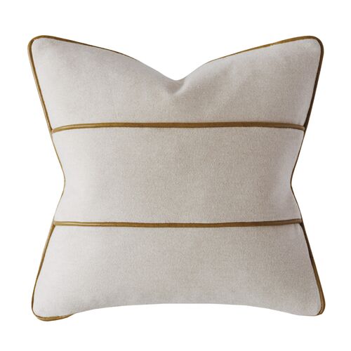 Asher Leather Welt Pillow, Bisque Flannel 1 Asher Leather Welt Pillow, Bisque Flannel
