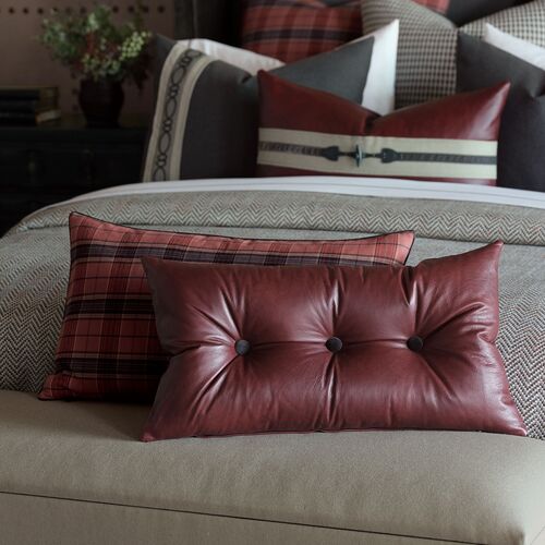 Carrie Plaid Lumbar Pillow, Red/Charcoal 4 Carrie Plaid Lumbar Pillow, Red/Charcoal