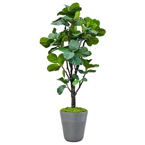 Faux Fiddle Leaf Tree In Planter, Green/Grey 1 Faux Fiddle Leaf Tree In Planter, Green/Grey