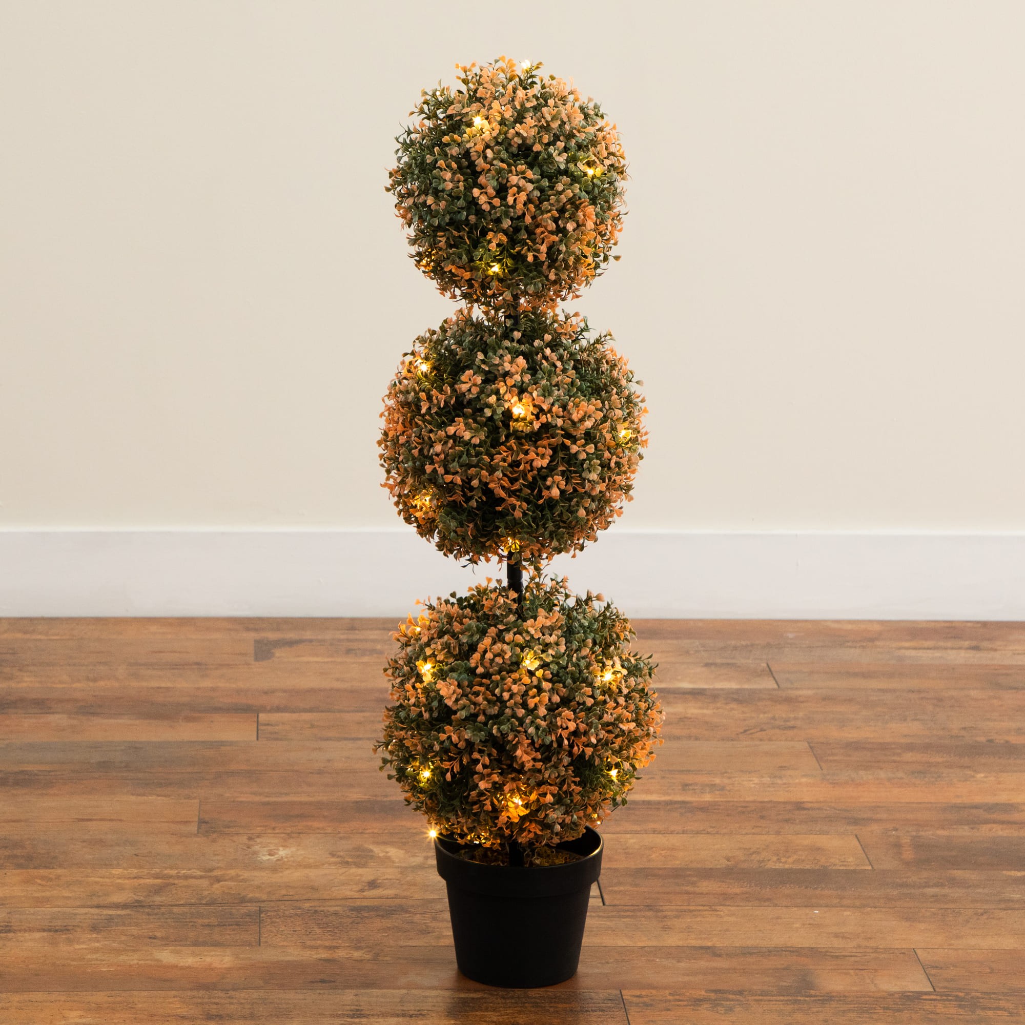 3-ft UV Resistant Autumn Triple Ball Boxwood Topiary with 30 Warm White LED Lights (Indoor/Outdoor) 7 3-ft UV Resistant Autumn Triple Ball Boxwood Topiary with 30 Warm White LED Lights (Indoor/Outdoor)