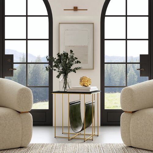 Everett Marble Top Magazine Rack Side Table, Green/Gold 2 Everett Marble Top Magazine Rack Side Table, Green/Gold