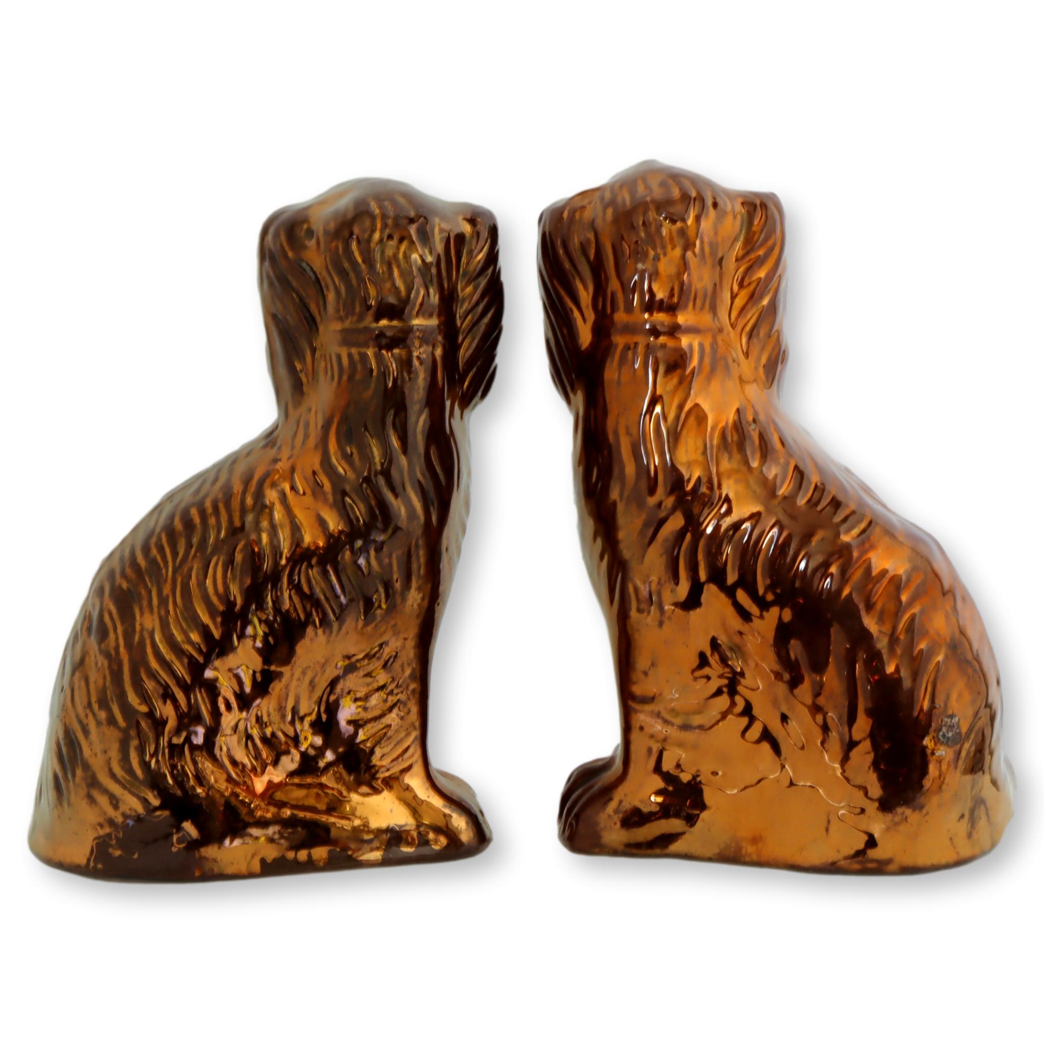 Antique Copper Lustre Staffordshire Dogs 3 Antique Copper Lustre Staffordshire Dogs