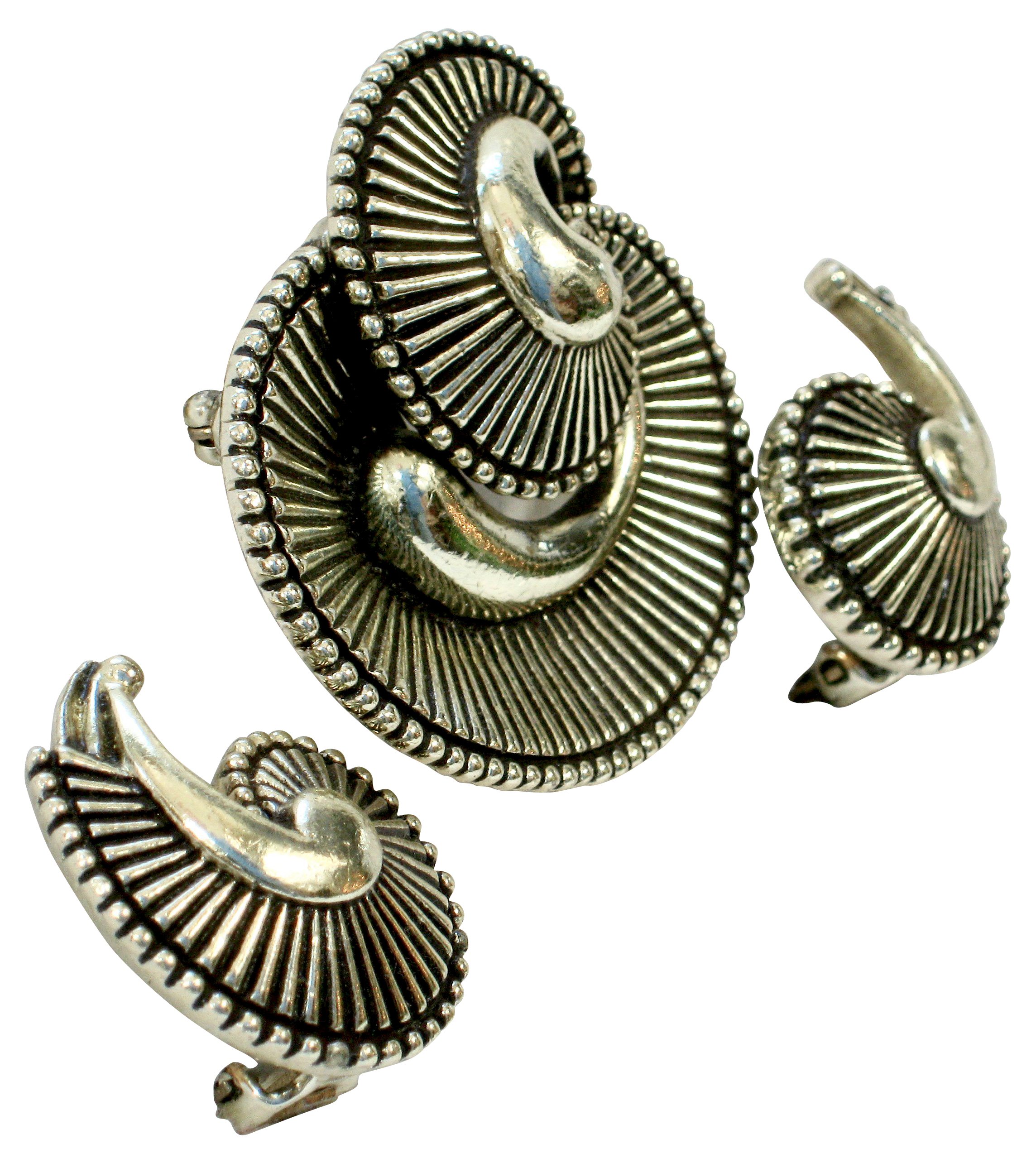 Silver Plate Nautilus Brooch w/ Earrings 4 Silver Plate Nautilus Brooch w/ Earrings