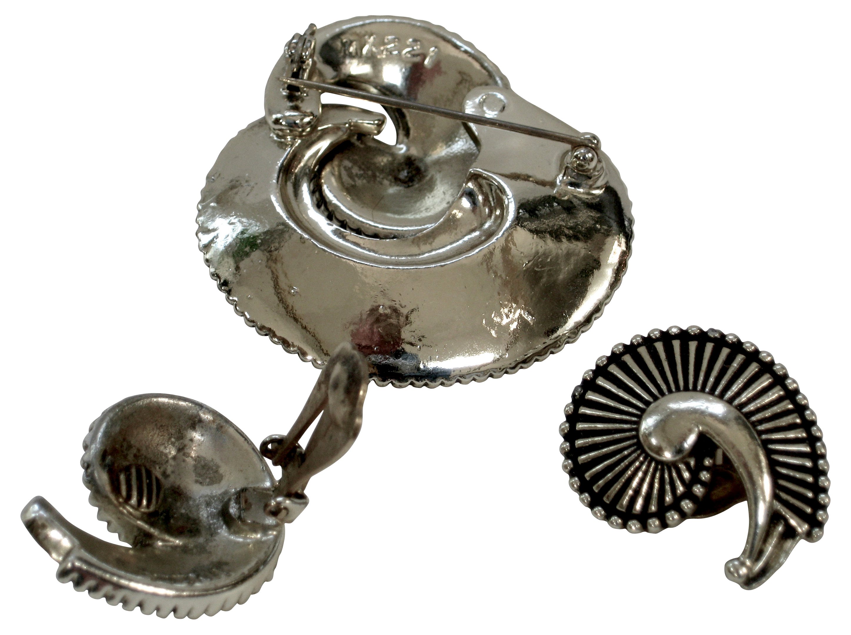 Silver Plate Nautilus Brooch w/ Earrings 5 Silver Plate Nautilus Brooch w/ Earrings