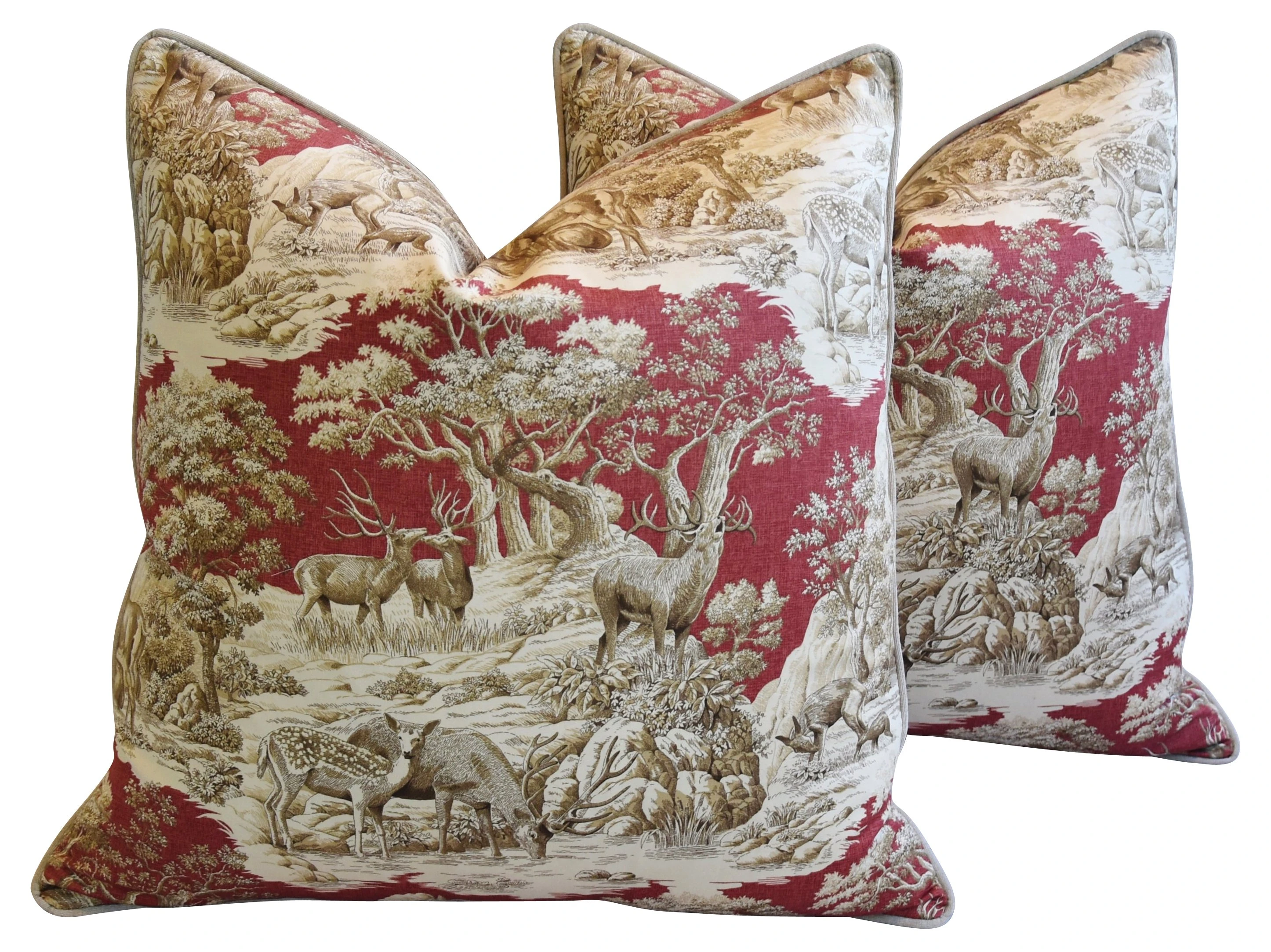 Woodland Toile Deer & Velvet Pillows, Pr