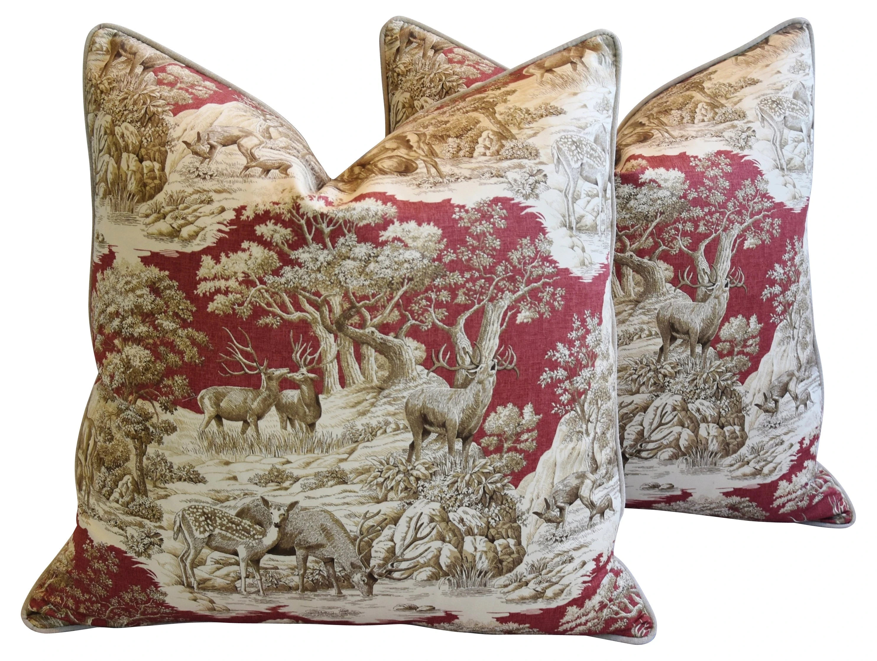 Woodland Toile Deer & Velvet Pillows, Pr 10 Woodland Toile Deer & Velvet Pillows, Pr