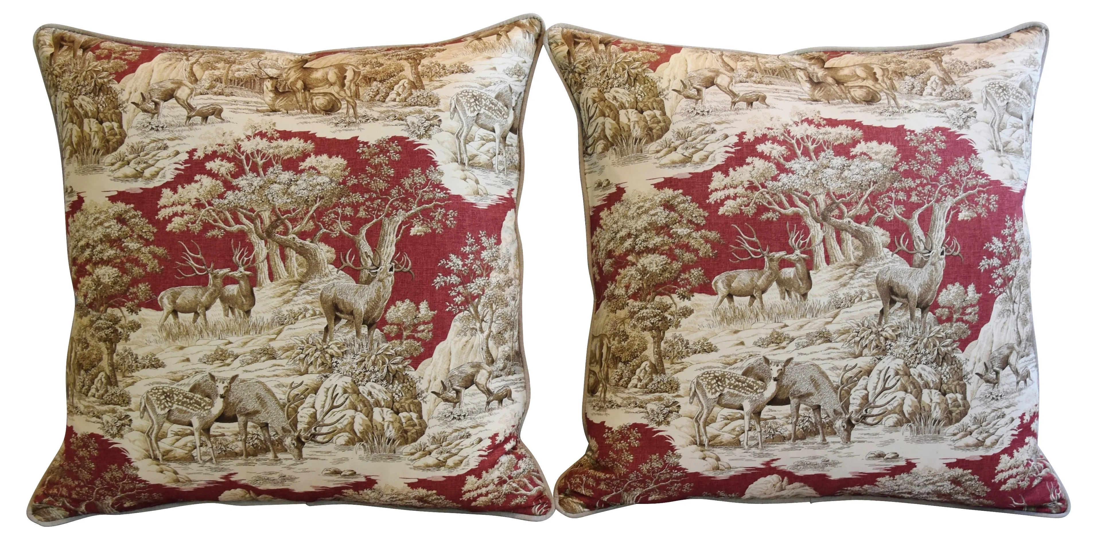 Woodland Toile Deer & Velvet Pillows, Pr 11 Woodland Toile Deer & Velvet Pillows, Pr