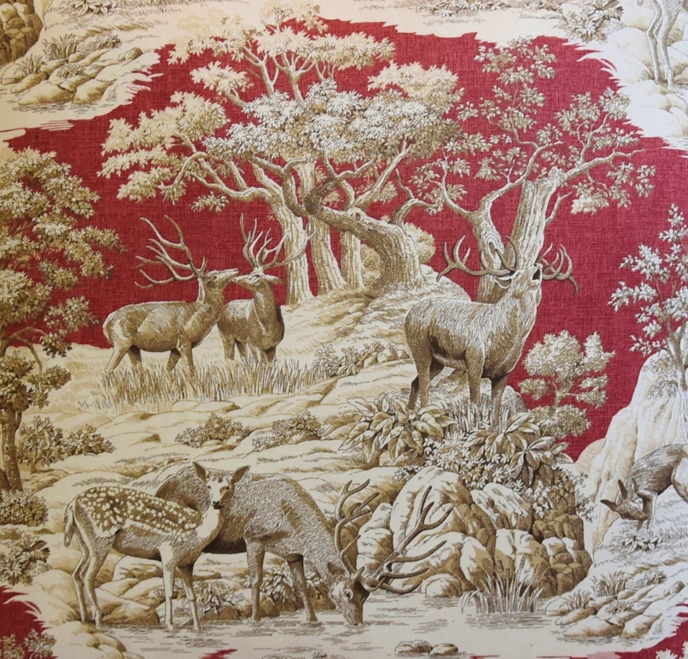 Woodland Toile Deer & Velvet Pillows, Pr 3 Woodland Toile Deer & Velvet Pillows, Pr