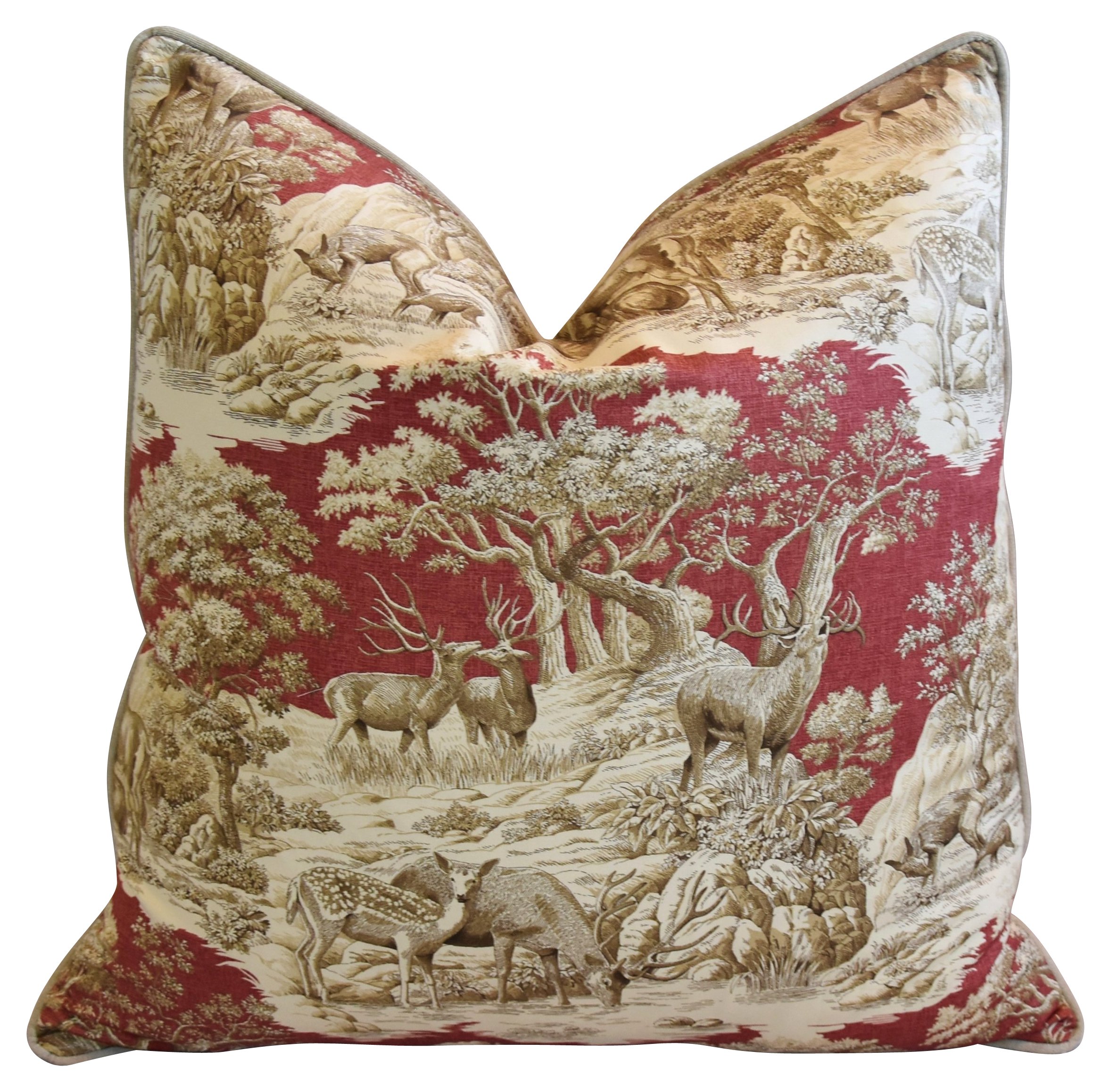 Woodland Toile Deer & Velvet Pillows, Pr 4 Woodland Toile Deer & Velvet Pillows, Pr