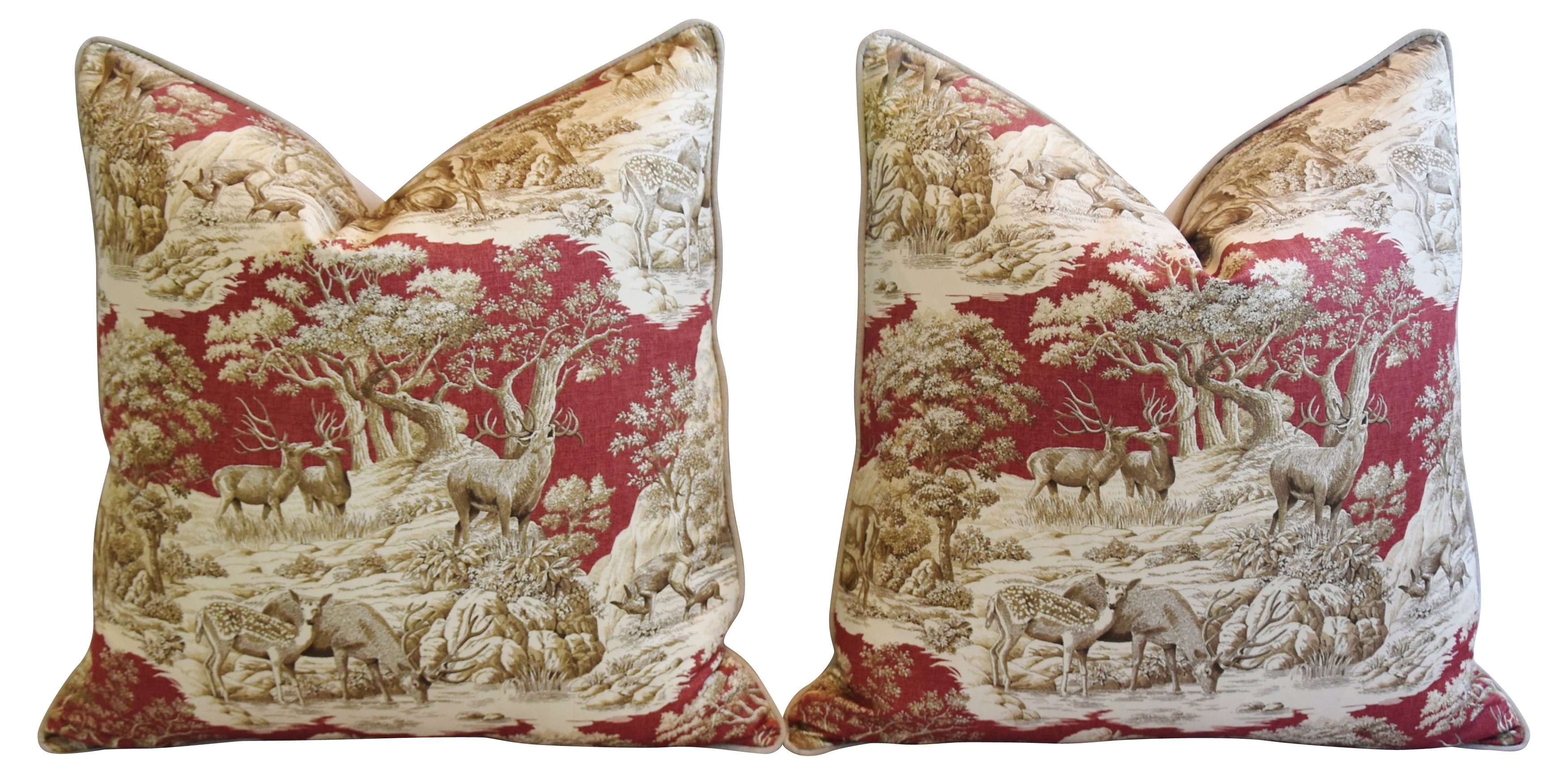Woodland Toile Deer & Velvet Pillows, Pr 5 Woodland Toile Deer & Velvet Pillows, Pr