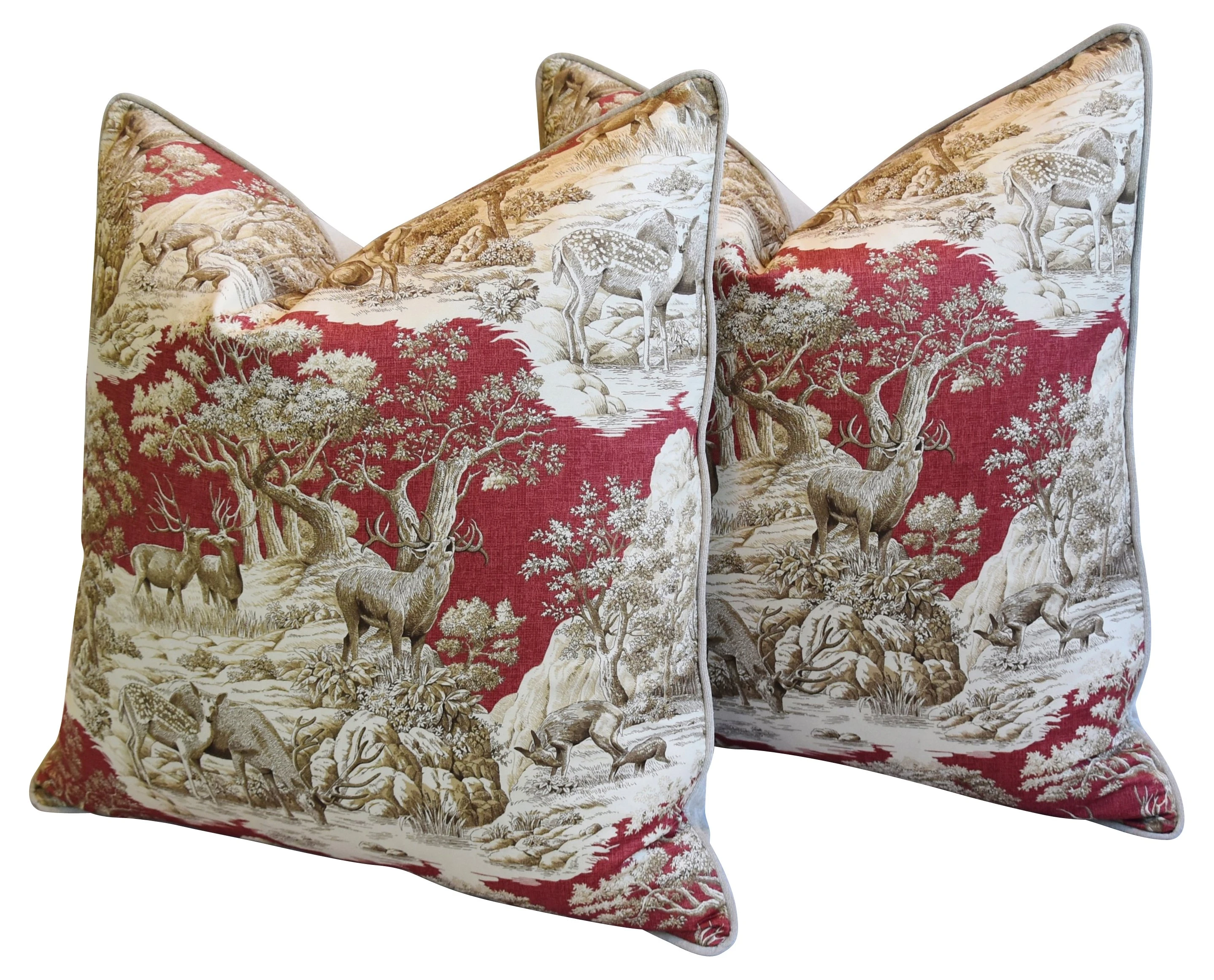Woodland Toile Deer & Velvet Pillows, Pr 6 Woodland Toile Deer & Velvet Pillows, Pr