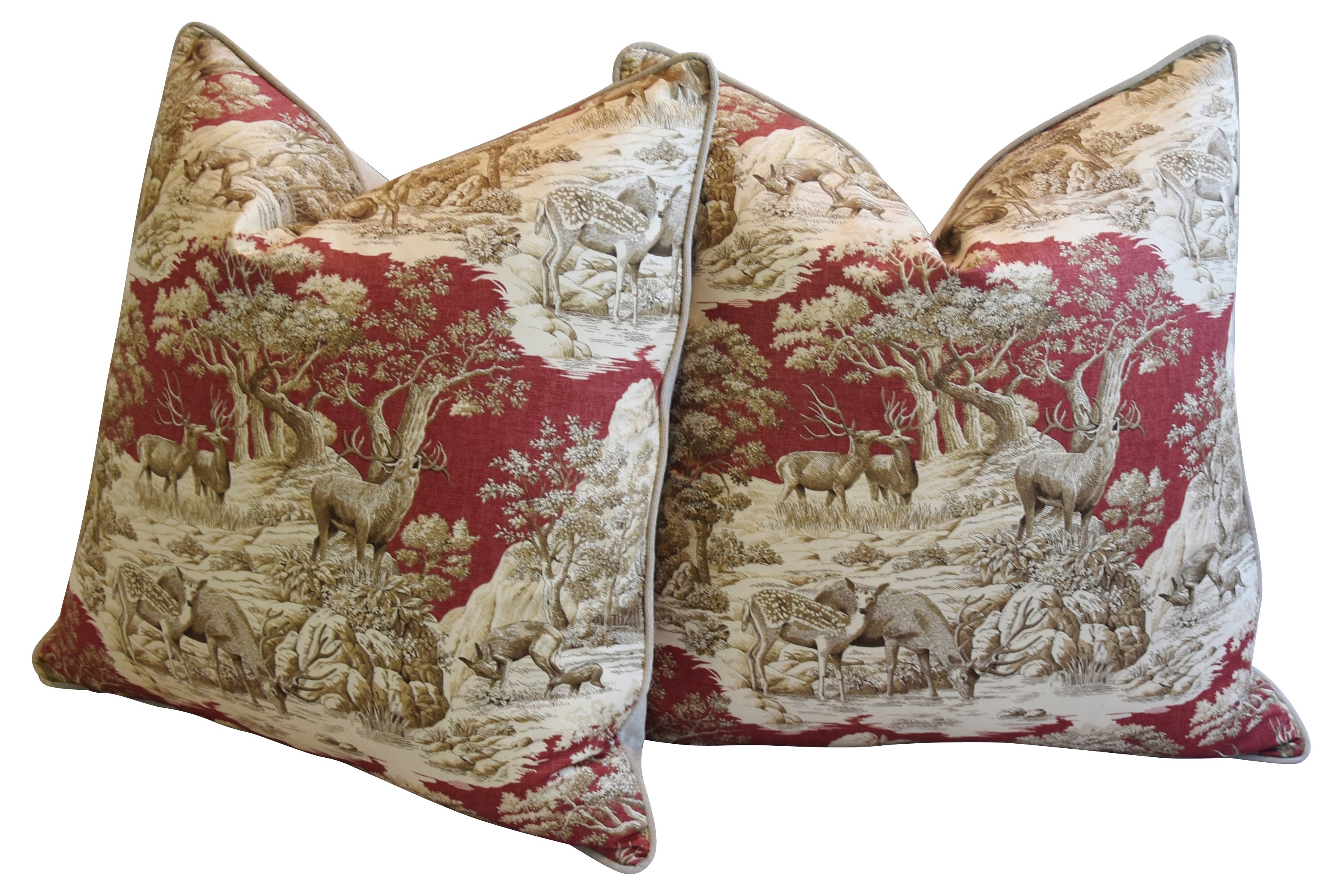 Woodland Toile Deer & Velvet Pillows, Pr 7 Woodland Toile Deer & Velvet Pillows, Pr